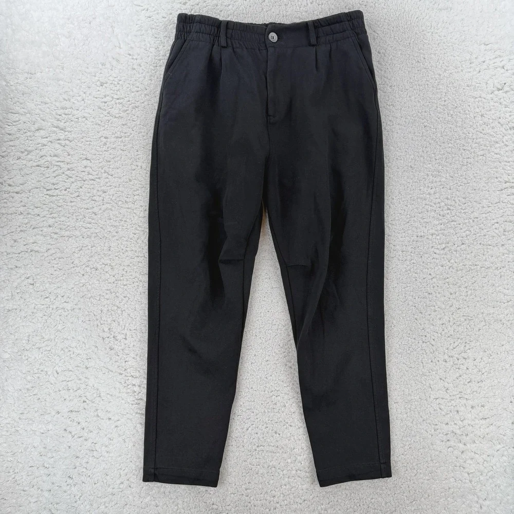 YoungLA Chino Pants Mens 32 Black Regular Fit Elastic Waist Tapered Casual 32x26